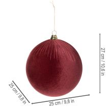 Artículo Adorno navideño grande de terciopelo rojo para colgar en el árbol, 25 cm, 2 unidades.