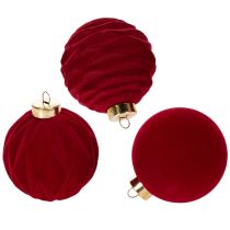 Artículo Adorno navideño, superficie aterciopelada, rojo, 8 cm, 12 unidades