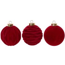 Artículo Adorno navideño, superficie aterciopelada, rojo, 8 cm, 12 unidades