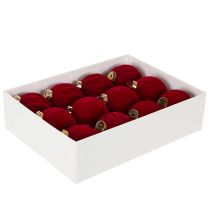 Artículo Adorno navideño, superficie aterciopelada, rojo, 8 cm, 12 unidades