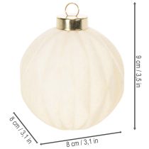 Artículo Adorno navideño en forma de bola, color blanco, texturas mixtas, 8 cm, 12 unidades.