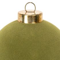 Artículo Adornos para árbol de Navidad, aspecto aterciopelado, verde, mezcla texturizada, 8 cm, 12 piezas, adornos navideños flocados, verde musgo, adornos de plástico, flocados verde musgo, cordones de algodón incluidos para cada adorno.