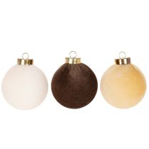 Artículo Adornos navideños con aspecto de terciopelo, mezcla de colores cálidos, 8 cm, 12 unidades.
