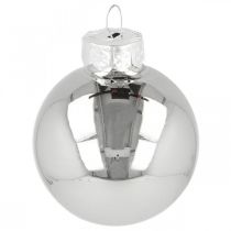 Artículo Mini bola navideña, mezcla de decoración para árboles, decoración de Adviento negro/plata/nácar H4,5cm Ø4cm vidrio real 24 piezas