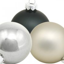 Artículo Mini bola navideña, mezcla de decoración para árboles, decoración de Adviento negro/plata/nácar H4,5cm Ø4cm vidrio real 24 piezas