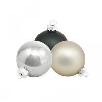 Artículo Mini bola navideña, mezcla de decoración para árboles, decoración de Adviento negro/plata/nácar H4,5cm Ø4cm vidrio real 24 piezas