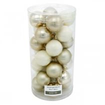 Artículo Bolas de Navidad mixtas, decoración navideña, mini árbol de Navidad blanco/nácar H4,5cm Ø4cm cristal auténtico 24 piezas