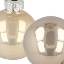 Artículo Bolas de árbol de Navidad, mini bolas de árbol, mezcla de decoración navideña beige/nácar H4,5cm Ø4cm vidrio real 24 piezas