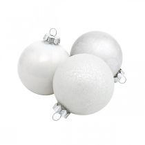 Artículo Colgante de árbol, bola de nieve, decoración del árbol de Navidad, decoración de invierno blanco H4,5cm Ø4cm vidrio real 24 piezas