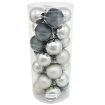 Artículo Bola de Navidad, colgante para árbol de Navidad, decoración para árbol negro/plata/nácar H6,5cm Ø6cm vidrio real 24 piezas