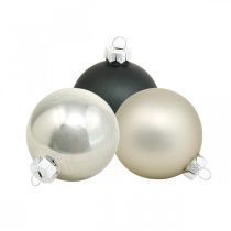 Bolas de Navidad, colgantes para árboles de Navidad, adornos para árboles negro / plata / nácar H6.5cm Ø6cm vidrio real 24pcs