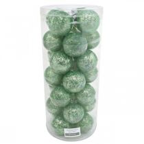 Artículo Bola de Navidad, decoración del árbol de Navidad, bola de cristal verde jaspeado H6,5cm Ø6cm vidrio real 24 piezas