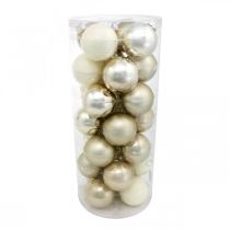 Artículo Bola de Navidad, decoración del árbol de Navidad, bola de cristal blanco/nácar H6,5cm Ø6cm vidrio real 24 piezas