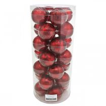 Artículo Bola de árbol de Navidad, colgante de árbol, bola de Navidad veteada roja H6,5cm Ø6cm vidrio real 24 piezas