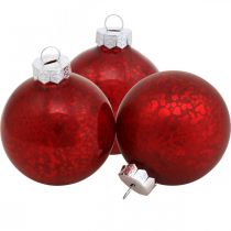 Artículo Bola de árbol de Navidad, colgante de árbol, bola de Navidad veteada roja H6,5cm Ø6cm vidrio real 24 piezas