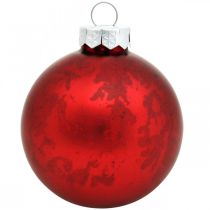 Artículo Bola de árbol de Navidad, colgante de árbol, bola de Navidad veteada roja H6,5cm Ø6cm vidrio real 24 piezas