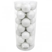 Artículo Bola de nieve, colgante de árbol, decoración del árbol de Navidad, decoración de invierno blanco H6,5cm Ø6cm vidrio real 24 piezas