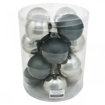 Artículo Chuchería, adornos para árboles de Navidad, bola de Navidad negro/plata/nácar H8,5cm Ø7,5cm vidrio real 12 piezas