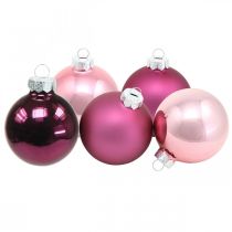 Artículo Mini bolas de árbol, mezcla de bolas de Navidad, colgante de árbol de Navidad violeta H4.5cm Ø4cm vidrio real 24pcs