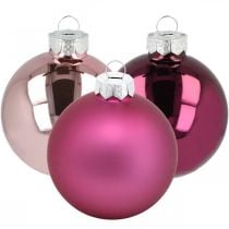 Bolas de Navidad, adornos para árboles de Navidad, bolas de árbol violeta H6.5cm Ø6cm vidrio real 24pcs