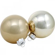 Artículo Bolas de Navidad mixtas, decoración navideña, mini árbol de Navidad blanco/nácar H4,5cm Ø4cm cristal auténtico 24 piezas
