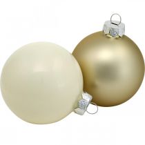 Artículo Bola de Navidad, decoración del árbol de Navidad, bola de cristal blanco/nácar H6,5cm Ø6cm vidrio real 24 piezas