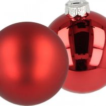 Artículo Bola de árbol de Navidad, adornos de árbol, bola de Navidad roja H8.5cm Ø7.5cm vidrio real 12pcs