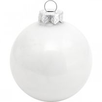 Bola de nieve, colgante de árbol, adornos de árbol de Navidad, decoración de invierno blanco H6.5cm Ø6cm vidrio real 24pcs