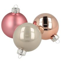 Artículo Bolas navideñas de cristal para decoración de árbol, color rosa y gris, Ø50 mm, 24 unidades