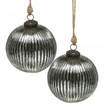 Artículo Bolas de navidad bolas de árbol de navidad de cristal plata con ranuras Ø12cm 2pcs