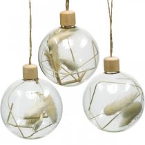 Artículo Bolas navideñas bola decorativa de cristal rellena de flores secas Ø8cm 3pcs