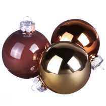 Artículo Bolas navideñas mezcla de bolas de cristal marrón dorado Ø7,5cm 12 piezas