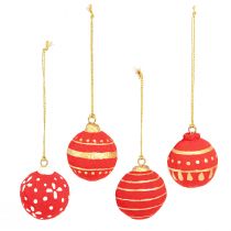 Artículo Bolas navideñas colgantes de papel maché rojas de 5,5 cm (juego de 4)