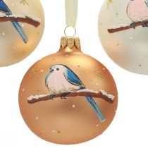 Artículo Bolas navideñas de cristal bola para árbol de Navidad pájaro invierno Ø8cm 6ud