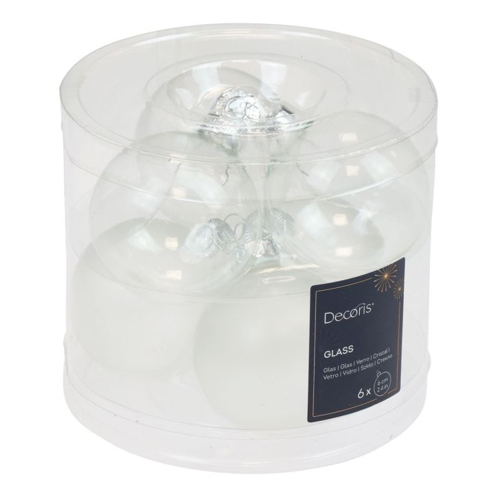 Artículo Bolas navideñas vidrio transparente opaco bolas de árbol de Navidad Ø6cm 6 piezas