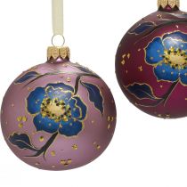 Artículo Bolas navideñas de cristal violeta bolas de árbol de Navidad flor Ø8cm 6ud