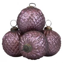 Artículo Bolas navideñas de cristal violeta bolas de árbol de Navidad vintage Ø7cm 4ud