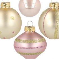 Bolas de Navidad cristal rosa amarillo clasificadas Ø4,5-7cm 20p