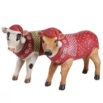 Artículo Decoración navideña de vaca vaca con sombrero blanco marrón L15,5cm 2 piezas