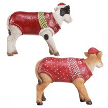 Artículo Decoración navideña de vaca vaca con sombrero blanco marrón L15,5cm 2 piezas