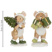 Artículo Decoración navideña de ratones, ratón verde y marrón, 8 cm de alto, 2 unidades