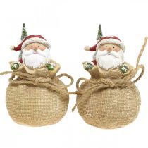 Artículo Figura decorativa Papá Noel en saco decoración navideña Ø8cm/H13cm 2 piezas