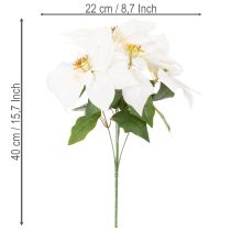 Artículo Flor de Pascua artificial, blanca, flor grande, planta decorativa, 40 cm