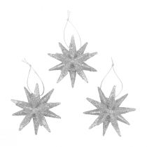 Artículo Poinsettias Adornos navideños brillo plateado Ø7cm 6 piezas