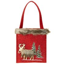 Artículo Bolsa navideña roja con pelo 15,5cm x 18cm 3uds