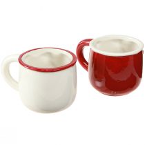Artículo Taza navideña de cerámica pareja navideña rojo blanco H8,5cm 2ud
