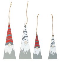 Artículo Gnomos navideños de madera para colgar gris rojo 15/19,5cm 8 uds