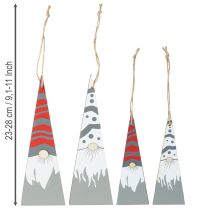 Artículo Gnomos navideños de madera para colgar gris rojo 15/19,5cm 8 uds