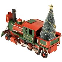 Artículo Tren navideño locomotora decorativa de metal rojo con árbol de Navidad 20cm