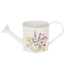 Artículo Regadera de metal blanco con motivo floral, 13,5 cm, maceta decorativa.